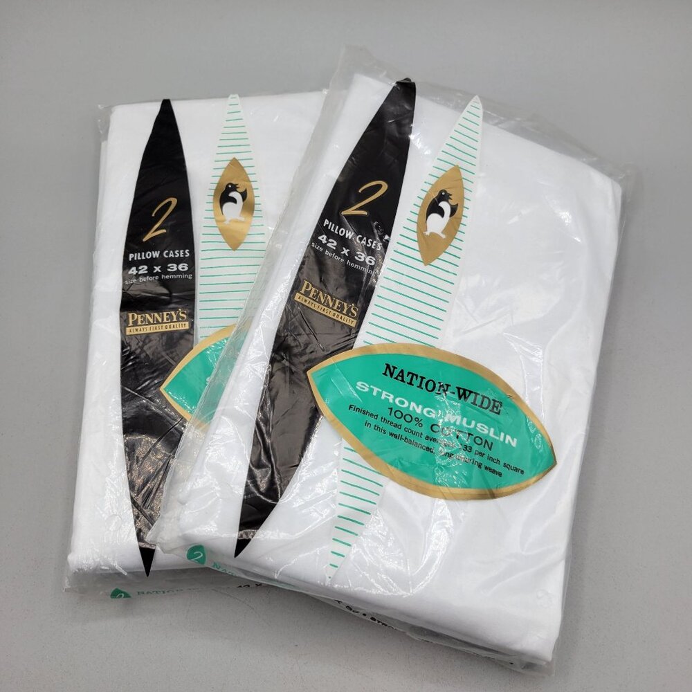 Nation Wide 100% Cotton Strong Muslin Pillowcases 42x36 2-Packs Penneys NOS